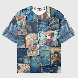 Футболка оверсайз мужская Аниме влюбленные на пэчворк, цвет: 3D-принт