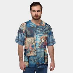Футболка оверсайз мужская Аниме влюбленные на пэчворк, цвет: 3D-принт — фото 2