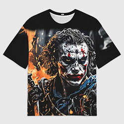 Мужская футболка оверсайз Джокер на фоне огня