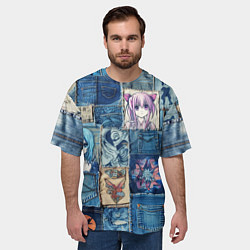 Футболка оверсайз мужская Пэчворк с аниме персонажами, цвет: 3D-принт — фото 2