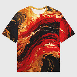 Футболка оверсайз мужская Красно-золотые брызги на чёрном фоне, цвет: 3D-принт