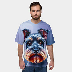 Футболка оверсайз мужская Цвергшнауцер на синем фоне, цвет: 3D-принт — фото 2