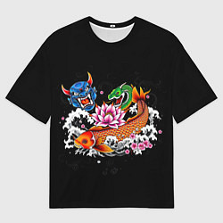 Мужская футболка оверсайз Татуировка рыба кои