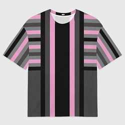 Футболка оверсайз мужская Розово серый полосатый узор, цвет: 3D-принт