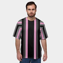 Футболка оверсайз мужская Розово серый полосатый узор, цвет: 3D-принт — фото 2