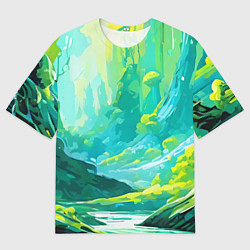 Мужская футболка оверсайз Зелёная кислотная абстракция