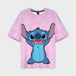 Футболка оверсайз мужская Stitch on a pink background, цвет: 3D-принт