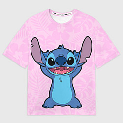 Футболка оверсайз мужская Stitch on a pink background, цвет: 3D-принт