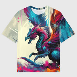 Футболка оверсайз мужская Крылатый дракон - акварель, цвет: 3D-принт