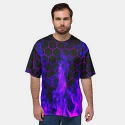 Футболка оверсайз мужская Неоновый огонь и соты, цвет: 3D-принт — фото 2