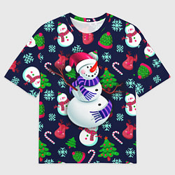 Футболка оверсайз мужская Праздничный снеговик паттерн, цвет: 3D-принт