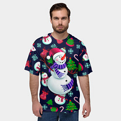 Футболка оверсайз мужская Праздничный снеговик паттерн, цвет: 3D-принт — фото 2