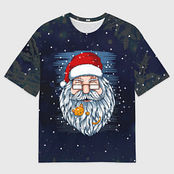 Футболка оверсайз мужская Санта с котиком, цвет: 3D-принт