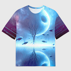 Футболка оверсайз мужская Луна и рыбы - нейроарт фантазия, цвет: 3D-принт