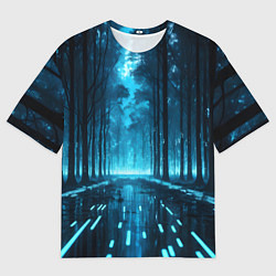Футболка оверсайз мужская Синий цифровой лес, цвет: 3D-принт