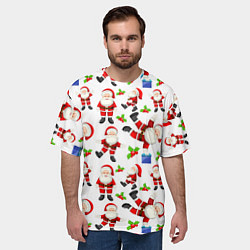 Футболка оверсайз мужская Дед мороз веселится паттерн, цвет: 3D-принт — фото 2