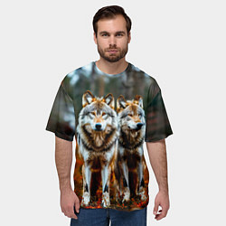 Футболка оверсайз мужская Волки в осеннем лесу, цвет: 3D-принт — фото 2