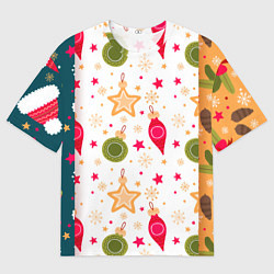 Мужская футболка оверсайз Новогодние паттерны комбинация