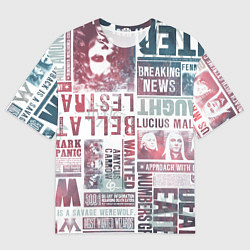 Футболка оверсайз мужская Паттерн газеты - Гарри Поттер Сириус Блэк и Люциус, цвет: 3D-принт