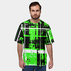 Футболка оверсайз мужская Зелёно-белый гранж на чёрном фоне, цвет: 3D-принт — фото 2