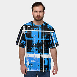 Футболка оверсайз мужская Сине-белый гранж на чёрном фоне, цвет: 3D-принт — фото 2
