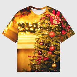 Мужская футболка оверсайз Новогодняя наряженная ёлка