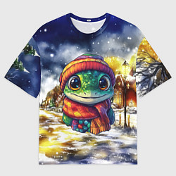 Футболка оверсайз мужская Новогодняя змейка милая, цвет: 3D-принт