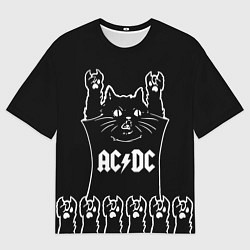 Футболка оверсайз мужская AC DC: cat rock, цвет: 3D-принт