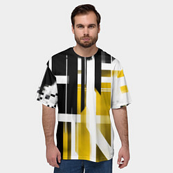 Футболка оверсайз мужская Чёрно-жёлтые вертикальные и горизонтальные полосы, цвет: 3D-принт — фото 2