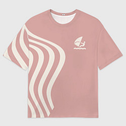 Футболка оверсайз мужская Парусник и волны на розовом, цвет: 3D-принт