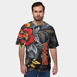 Футболка оверсайз мужская Россия - цветочный узор, цвет: 3D-принт — фото 2