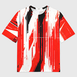 Футболка оверсайз мужская Вертикальные чёрно-белые линии на красном фоне, цвет: 3D-принт