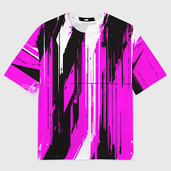 Футболка оверсайз мужская Вертикальные чёрно-белые линии на розовом фоне, цвет: 3D-принт