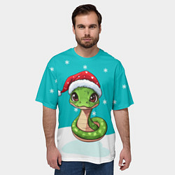 Футболка оверсайз мужская Змейка в новогодней шапочке, цвет: 3D-принт — фото 2