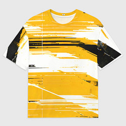 Футболка оверсайз мужская Горизонтальные чёрно-белые линии на жёлтом фоне, цвет: 3D-принт