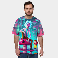 Футболка оверсайз мужская Рик и Морти у сказочного озера среди грибов, цвет: 3D-принт — фото 2