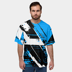 Футболка оверсайз мужская Diagonal black and white stripes on a blue backgro, цвет: 3D-принт — фото 2