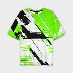 Мужская футболка оверсайз Diagonal black and green stripes on a white backgr