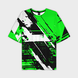 Футболка оверсайз мужская Diagonal black and white stripes on a green backgr, цвет: 3D-принт