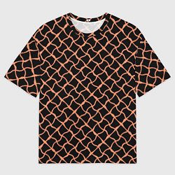 Футболка оверсайз мужская Чёрно-коралловый искажённые полосы, цвет: 3D-принт