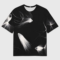 Футболка оверсайз мужская Белые рыбки на черном фоне - нейросеть, цвет: 3D-принт
