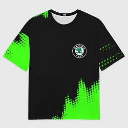 Футболка оверсайз мужская Skoda краски зеленые, цвет: 3D-принт