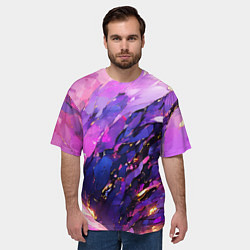 Футболка оверсайз мужская Фиолетово-розовая абстракция, цвет: 3D-принт — фото 2