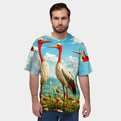 Футболка оверсайз мужская Аисты в горах, цвет: 3D-принт — фото 2