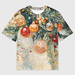 Футболка оверсайз мужская Большие и маленькие новогодние шары, цвет: 3D-принт