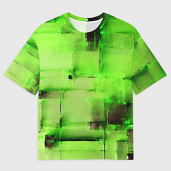 Футболка оверсайз мужская Чёрные пятна на зелёном фоне абстракция, цвет: 3D-принт
