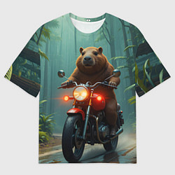 Футболка оверсайз мужская Капибара на мотоцикле в джунглях, цвет: 3D-принт