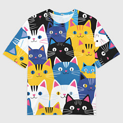 Мужская футболка оверсайз Много цветных котиков