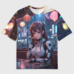 Мужская футболка оверсайз Аниме кибер девочка