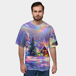 Футболка оверсайз мужская Дух рождества - зимние домики, цвет: 3D-принт — фото 2